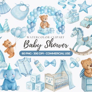 Blue Baby Shower Clipart, Blue Teddy Bear PNG, Baby Boy Clipart, Gender Reveal PNG, Blue Nursery Decor, Baby Boy Shower, Commercial Use