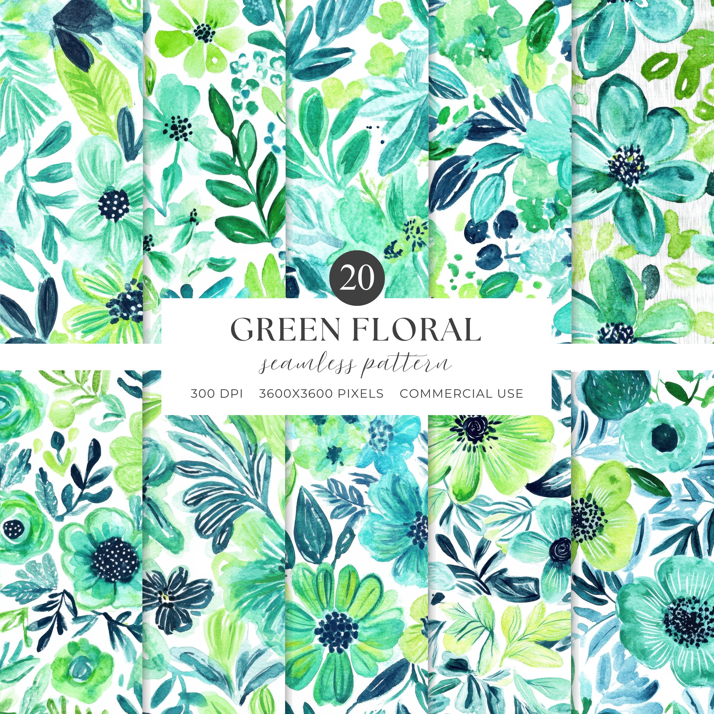 Green Floral Seamless Pattern, Tropical Floral Pattern, Floral Digital Paper, Vibrant Green Floral Pattern, Commercial Use