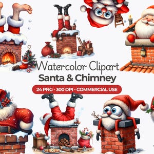 Santa Preso Na Chaminé Clipart, Santa Preso Na Chaminé, Santa Chaminé PNG, Quirky Santa Clipart, Junk Journal, Scrapbook, Uso Comercial