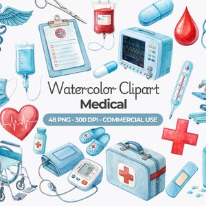 Akwarela Medyczny Clipart, Opieka Zdrowotna PNG, Pielęgniarka Clipart, Grafika Lekarza, Planista Medyczny, Szpital Clipart, Użytek Komercyjny