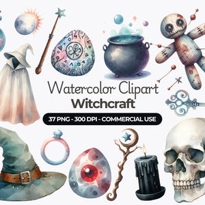 Watercolor Witchcraft Clipart, Wiccan Clipart, Esoteric, Occult, Mystical Png, Magical Clipart, Halloween Witch Graphics, Commercial Use