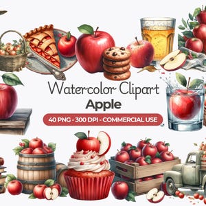 Clipart de maçã aquarela, PNG de maçã vermelha, Colheita de maçã, Árvores de maçã, Torta de maçã, Cidra, Ilustrações de maçã, Diário de lixo, Uso comercial