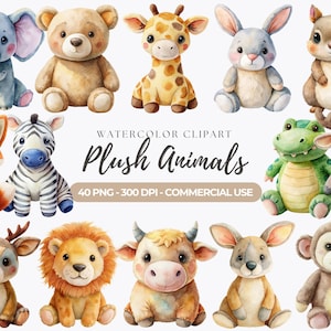 40+ Animais de Pelúcia Fofos Clipart, Animais de Pelúcia de Berçário PNG, Brinquedos de Pelúcia, Decoração de Berçário, Decoração de Chá de Bebê, Scrapbooking, Uso Comercial