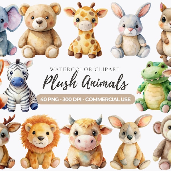 Plush Animals Clipart, Nursery Decor PNG, Stuffed Toys (Commercial Use)