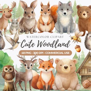 Watercolor Woodland Clipart, Woodland Animals PNG, Cute Woodland, Woodland Nursery Clipart, Forest Animals PNG, Commercial Use