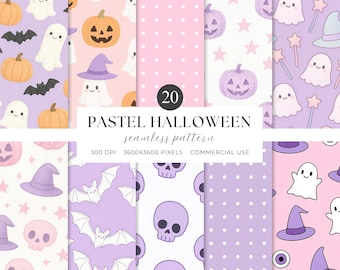 Pastel Halloween Seamless Pattern, Pastel Halloween Digital Paper, Halloween Scrapbook Paper, Halloween Background, Commercial Use