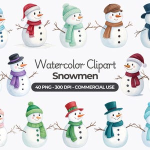 Watercolor Snowman Clipart, Cute Snowman PNG, Christmas Snowman Clipart, Winter Holidays, Scrapbooks, Commercial Use