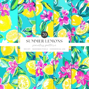 Modèle sans couture citrons BCBG, motif citrons tropicaux, papier numérique sans couture citron, motif preppy citrons d'été, usage commercial