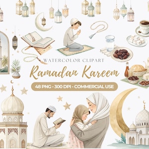 Aquarel ramadan clipart, Eid Mubarak, Ramadan Kareem, islamitische clipart, islamitische kinderen, Arabische illustraties, commercieel gebruik