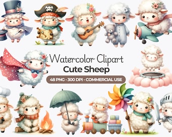 Clipart schapen aquarel, boerderijdieren png-afbeeldingen (commercieel gebruik