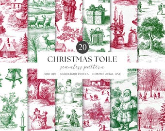 Christmas Toile De Jouy Seamless Pattern, Christmas Digital Paper, French Toile Holiday Pattern, Vintage Christmas Pattern, Commercial Use