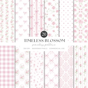 Kokette nahtlose Muster, rosa Aquarellschleifen, rosafarbenes Blumen-Digital-Papier, adrettes Muster (JPG, PNG)