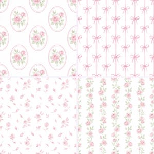 Coquette Seamless Patterns, Pink Watercolor Bows, Rose Floral Digital Paper, Preppy Pattern (JPG, PNG) image 3
