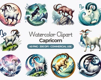 Aquarell Steinbock Sternzeichen Clipart, Horoskop PNG (kommerzielle Nutzung)