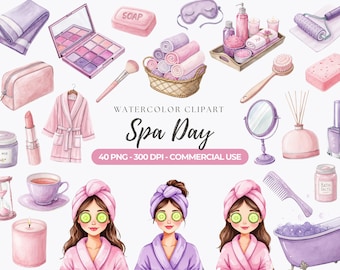 Watercolor Spa Clipart, Self Care PNG Graphics (Commercial Use)