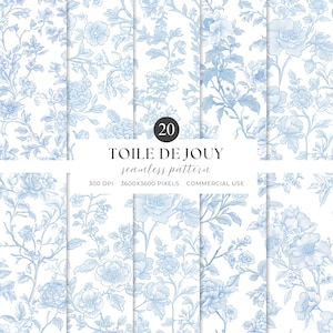 Blue Toile De Jouy Seamless Pattern, Blue Floral Pattern, Blue French Toile Pattern, French Toile Digital Paper, Blue Chinoiserie Pattern