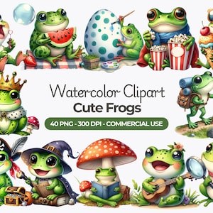 Aquarel schattige kikkers clipart, schattige kikker png, happy Frog clipart, kikker sublimatie, schattige dieren png, decor van de kinderkamer, commercieel gebruik