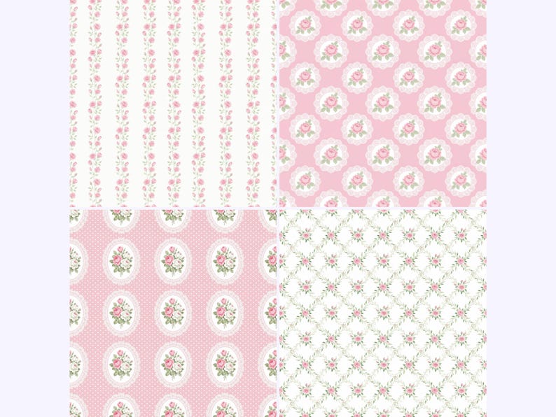 Shabby Chic Digital Paper, Pink Roses Floral Seamless Pattern, Vintage ...