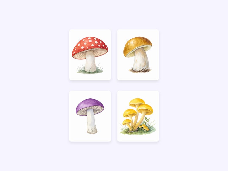 Watercolor Mushrooms Clipart, Woodland PNG (Commercial Use) image 6