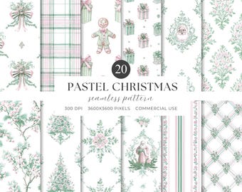 Pastel Christmas Seamless Pattern, Pink Mint Holiday Digital Paper (Digital Download)