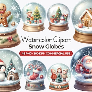 Aquarell Schneekugeln Clipart, Weihnachten, Urlaub PNG, Schneekugeln Bundle, Weihnachtskugel, Winterurlaub Clipart, kommerzielle Nutzung