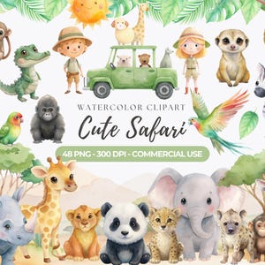 Cute Safari Animals Clipart, Jungle Animals PNG, Safari Baby Animals, Safari Nursery Decor, Wild One Birthday, Baby Animals, Commercial Use