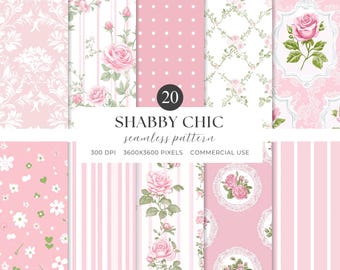 Shabby Chic Nahtloses Muster, Shabby Chic Digitales Papier, Rosa Junk Journal, Vintage Blumenmuster, Kokette Bogen Papier, Kommerzielle Nutzung