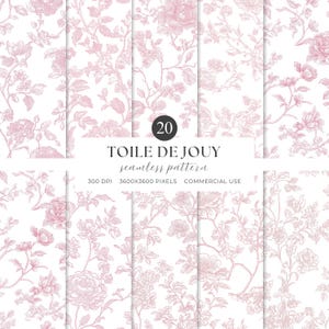 Motivo senza cuciture Toile de Jouy rosa, motivo floreale rosa, motivo chinoiserie rosa, carta digitale Toile de Jouy francese, motivo floreale vintage