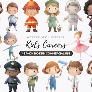 Paquete de imágenes prediseñadas de carreras para niños, PNG de trabajos para niños, profesiones lindas, imágenes prediseñadas educativas, decoración de aulas, gráficos para guarderías, uso comercial