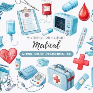 水彩画の医療用クリップアート、医師と看護師のPNG、ヘルスケアグラフィック、病院のクリップアート（デジタルダウンロード）