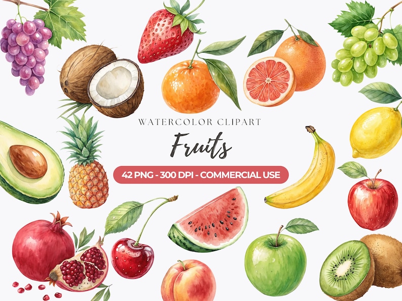 Watercolor Fruits Clipart, Fruit PNG Bundle, Fruit Sublimation, Apple ...