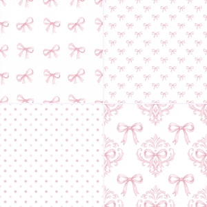 Coquette Seamless Patterns, Pink Watercolor Bows, Rose Floral Digital Paper, Preppy Pattern (JPG, PNG) image 6