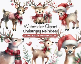 Aquarell Weihnachten Rentier Clipart, Urlaub PNG (kommerzielle Nutzung)