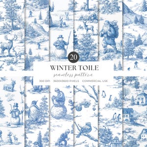 Winter Toile De Jouy Muster, Weihnachten Digital Papier, Vintage verschneiten Hintergrund (Digitaler Download)