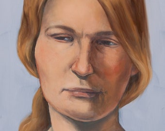 Retrato en gris / 24x12" pintura al óleo original / figurativo, retrato, desnudo, mujer