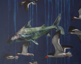 Especies del río Amazonas, impresión de 9.25x7.5" de pintura al óleo, arte ambiental