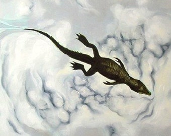 Alligator and hawk, 10x5” print of oil painting, environmental art