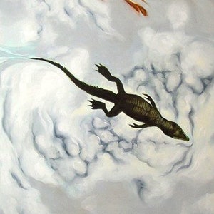 Alligator and hawk, 10x5 print of oil painting, environmental art image 1