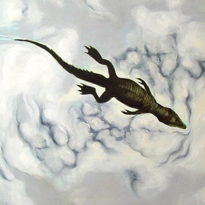 Alligator and hawk, 10x5 print of oil painting, environmental art image 2