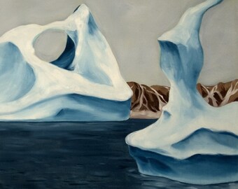 Icebergs, impresión de 7.5x7.5" de pintura al óleo original, arte botánico