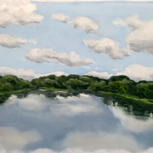 Original Oil Painting, River Art, 7.9 x 9.75, Landscape Painting, Nature Art, Tropical Wall Art, Skies Painting, Clouds Artwork image 2