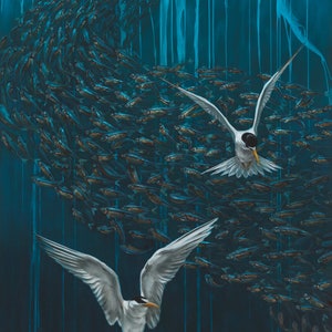 Fish and birds of California rivers, print of oil painting, multiple sizes, environmental art of endangered species image 1