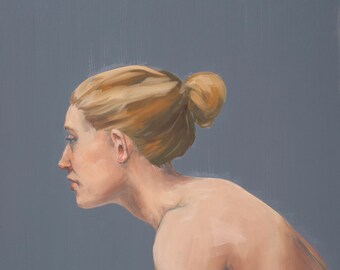Profile in Grey / 20x16” original oil painting / figurative, nude, woman