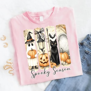 Spooky Season Halloween Shirt: Black Cat, Ghost & Pumpkin Graphic