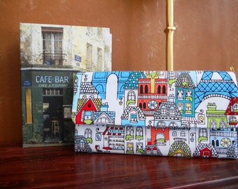 Paris Sketches in Color Envelope Wallet / Wristlet / Clutch /Credit Card / Check Book / Cell Phone / Bridesmaid Gifts