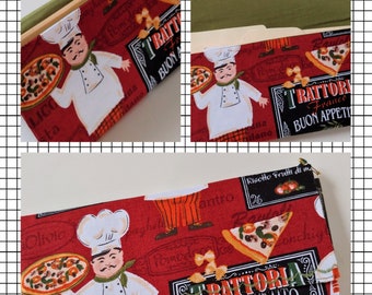 Cupón de pizza y organizador de dinero con chef italiano / Estuche de almacenamiento con divisores / Estuche de talonario de cheques