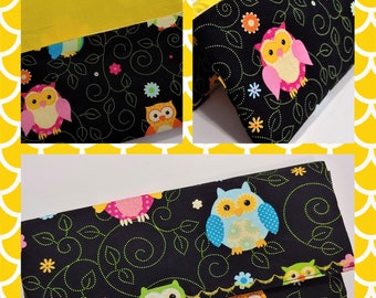 Coupon Organizer Owls & Rainbow Colors / Storage Case with Dividers / Check Book Case