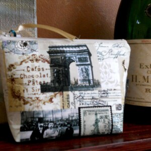 Maquillage pour carte postale vintage de Paris / Pièce de monnaie / Organiseur / Pochette pour téléphone portable / Cadeaux pour demoiselles d'honneur