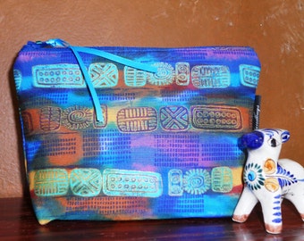 Aztec Blue Make Up Pouch / Wristlet / Cell Phone Bag / Organizer