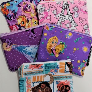 Reusable Zippered Snack Bag 5 Choices, Back to School, Washable, 3 size, Choice of Lining, Storage Pouch, Embroidered